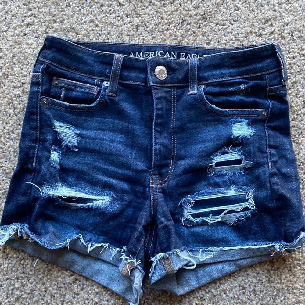 American eagle womens distressed, jean shorts next level stretch high rise 4